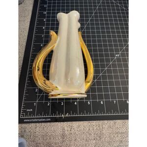 Vintage Iridescent Pearl White & Gold Ceramic Vase Modern Art Deco Home‎ Decor